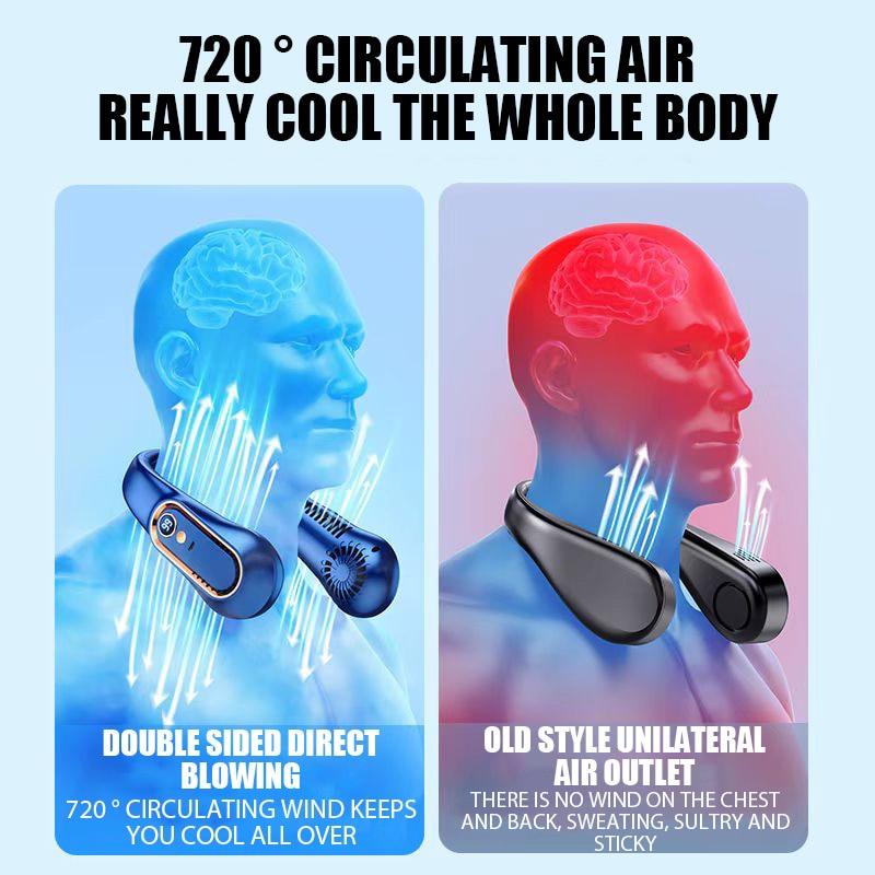 Mini ventilateur portable à suspendre au cou, sans pales, avec affichage numérique de la puissance, refroidisseur d'air, rechargeable par USB, 5 vitesses, ventilateur personnel pour femmes et hommes