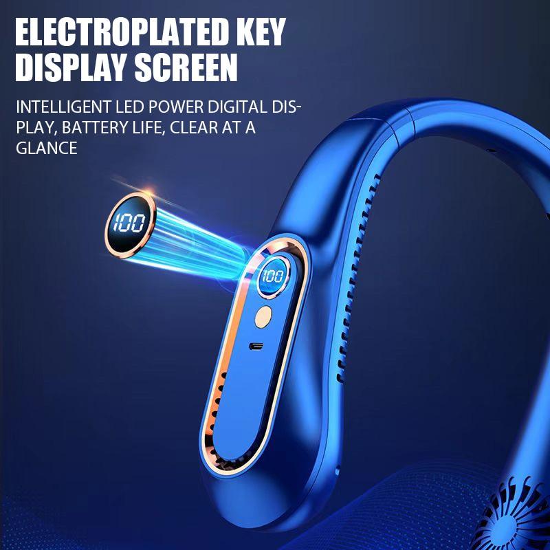 Mini ventilateur portable à suspendre au cou, sans pales, avec affichage numérique de la puissance, refroidisseur d'air, rechargeable par USB, 5 vitesses, ventilateur personnel pour femmes et hommes
