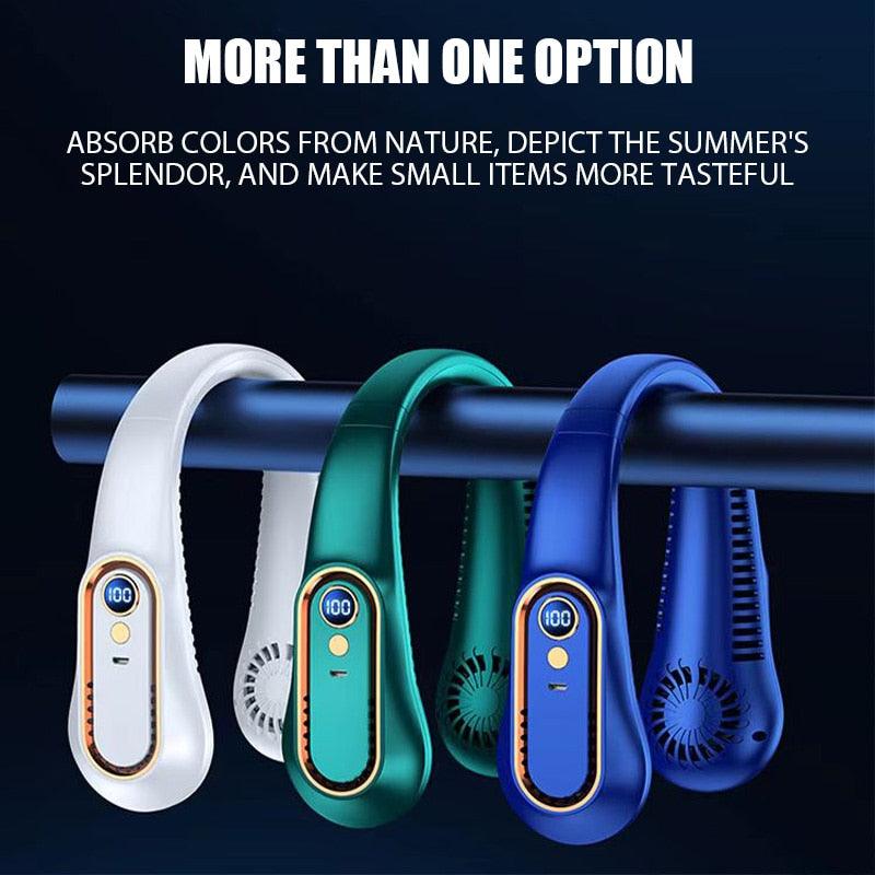 Mini ventilateur portable à suspendre au cou, sans pales, avec affichage numérique de la puissance, refroidisseur d'air, rechargeable par USB, 5 vitesses, ventilateur personnel pour femmes et hommes