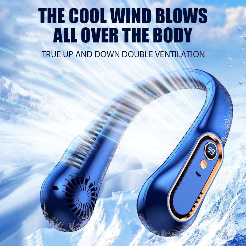 Mini ventilateur portable à suspendre au cou, sans pales, avec affichage numérique de la puissance, refroidisseur d'air, rechargeable par USB, 5 vitesses, ventilateur personnel pour femmes et hommes