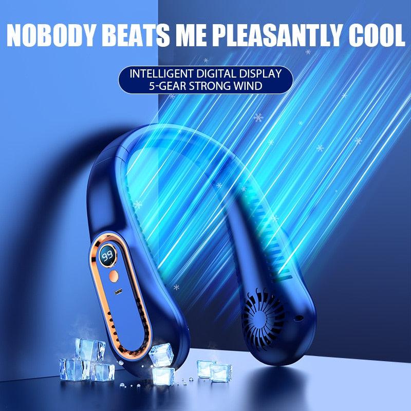 Mini ventilateur portable à suspendre au cou, sans pales, avec affichage numérique de la puissance, refroidisseur d'air, rechargeable par USB, 5 vitesses, ventilateur personnel pour femmes et hommes