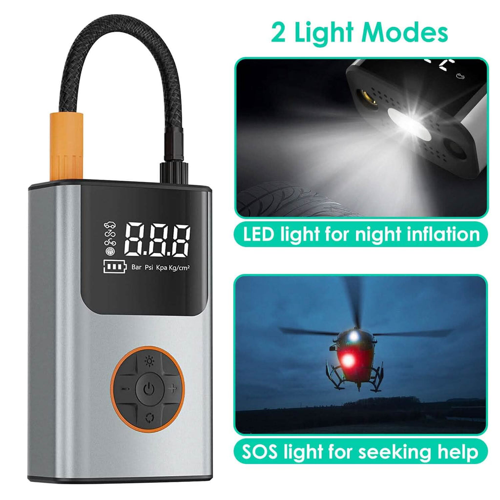 Mini-gonfleur de pneus portable avec écran numérique et lumière LED