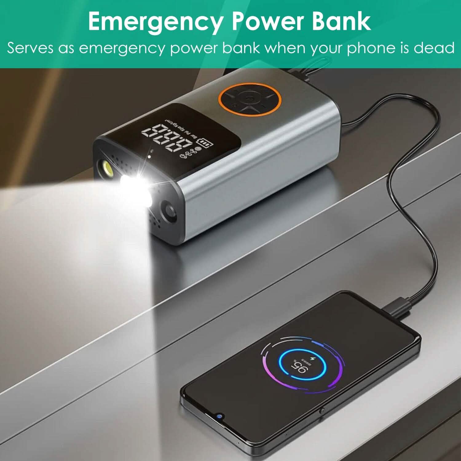 Mini-gonfleur de pneus portable avec écran numérique et lumière LED