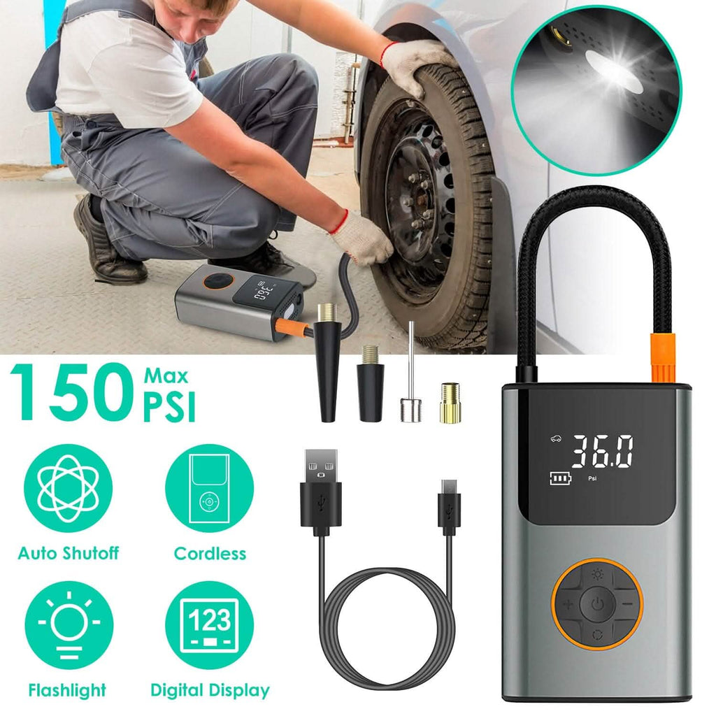 Mini-gonfleur de pneus portable avec écran numérique et lumière LED
