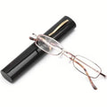 Lunettes de lecture portables pour presbytes avec étui-stylo – Unisexe, Monture métallique, Charnière à ressort, +1.00~+4.00, Verres en plastique