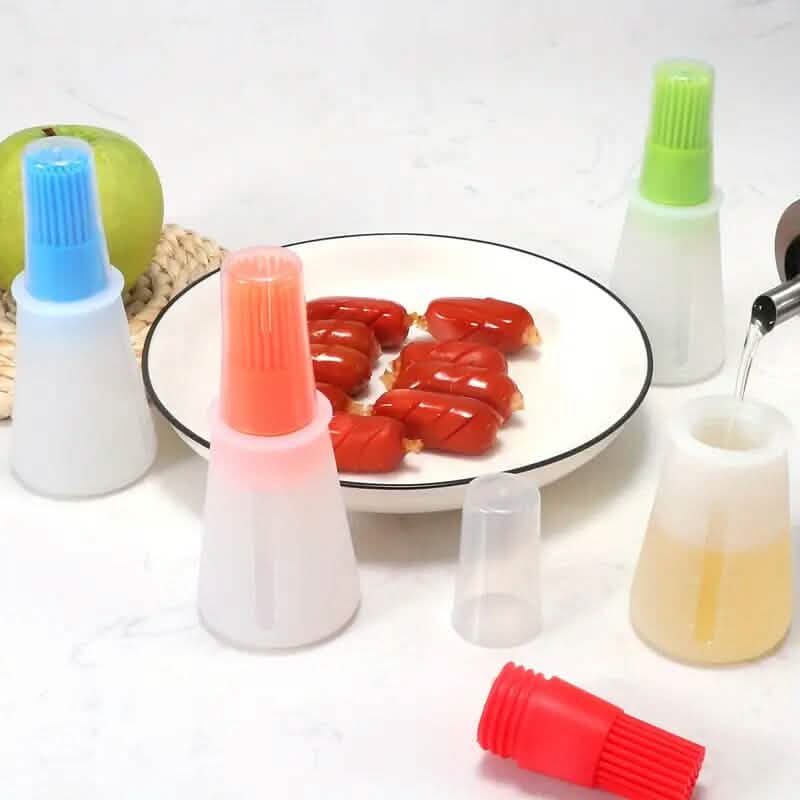 Bouteille d'huile en silicone portable avec pinceau