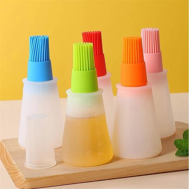 Bouteille d'huile en silicone portable avec pinceau distributeur d'huile liquide pâtisserie cuisine cuisson barbecue outils de cuisine gadgets de cuisson barbecue bouteille d'huile en silicone avec pinceau cuisson ou grillade friture barbecue