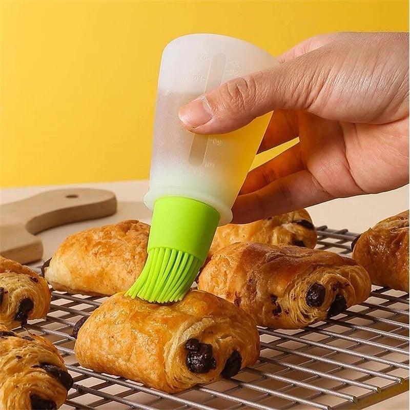 Bouteille d'huile en silicone portable avec pinceau distributeur d'huile liquide pâtisserie cuisine cuisson barbecue outils de cuisine gadgets de cuisson barbecue bouteille d'huile en silicone avec pinceau cuisson ou grillade friture barbecue