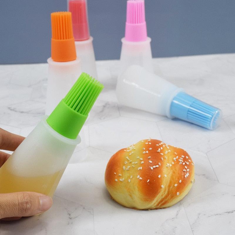 Bouteille d'huile en silicone portable avec pinceau distributeur d'huile liquide pâtisserie cuisine cuisson barbecue outils de cuisine gadgets de cuisson barbecue bouteille d'huile en silicone avec pinceau cuisson ou grillade friture barbecue