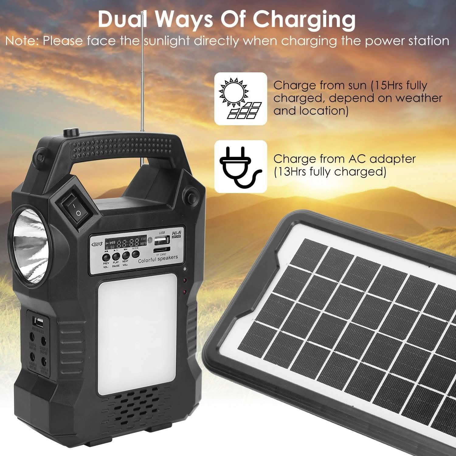 Centrale Électrique Solaire Portable avec Lampe Torche et 3 Ampoules d'Éclairage