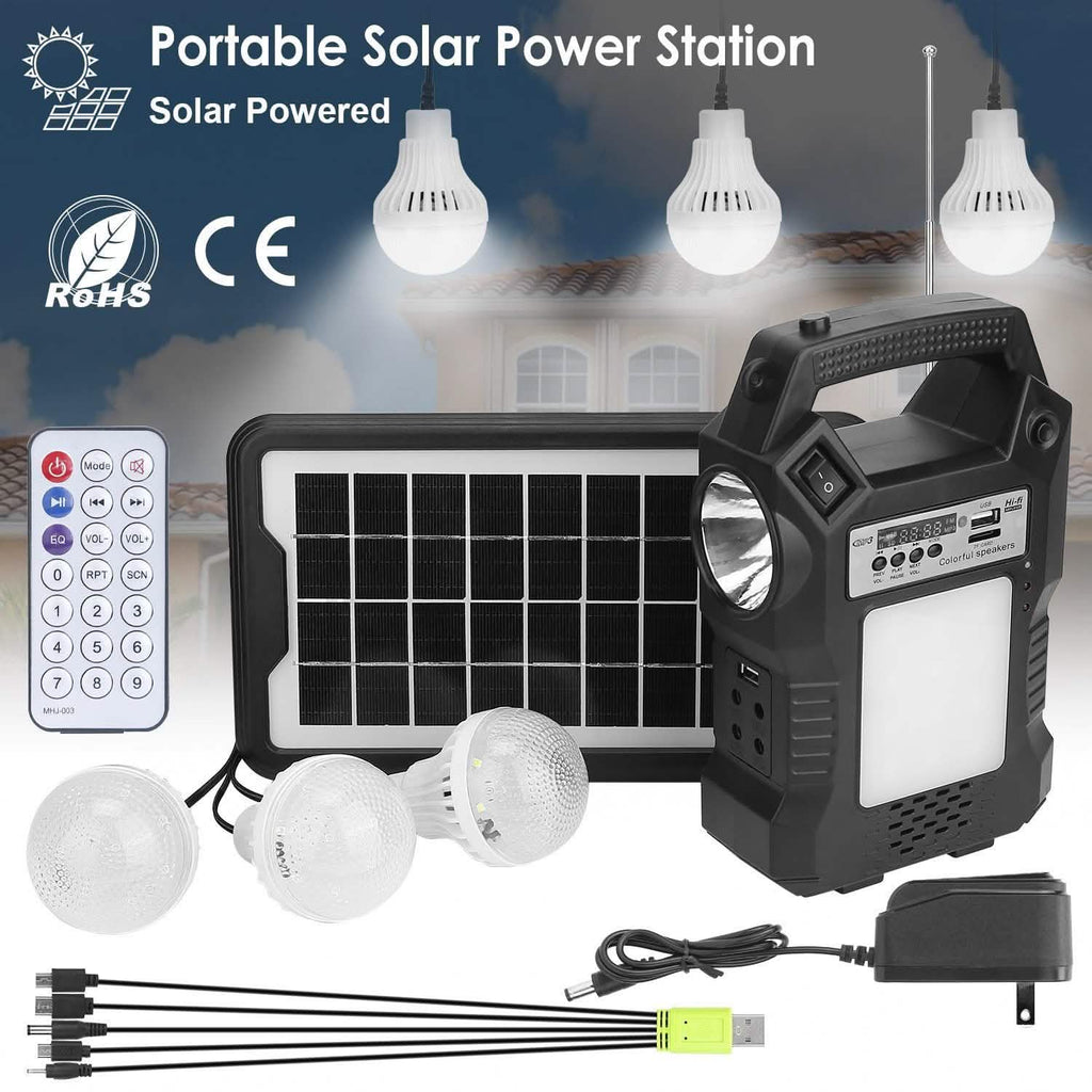 Centrale Électrique Solaire Portable avec Lampe Torche et 3 Ampoules d'Éclairage