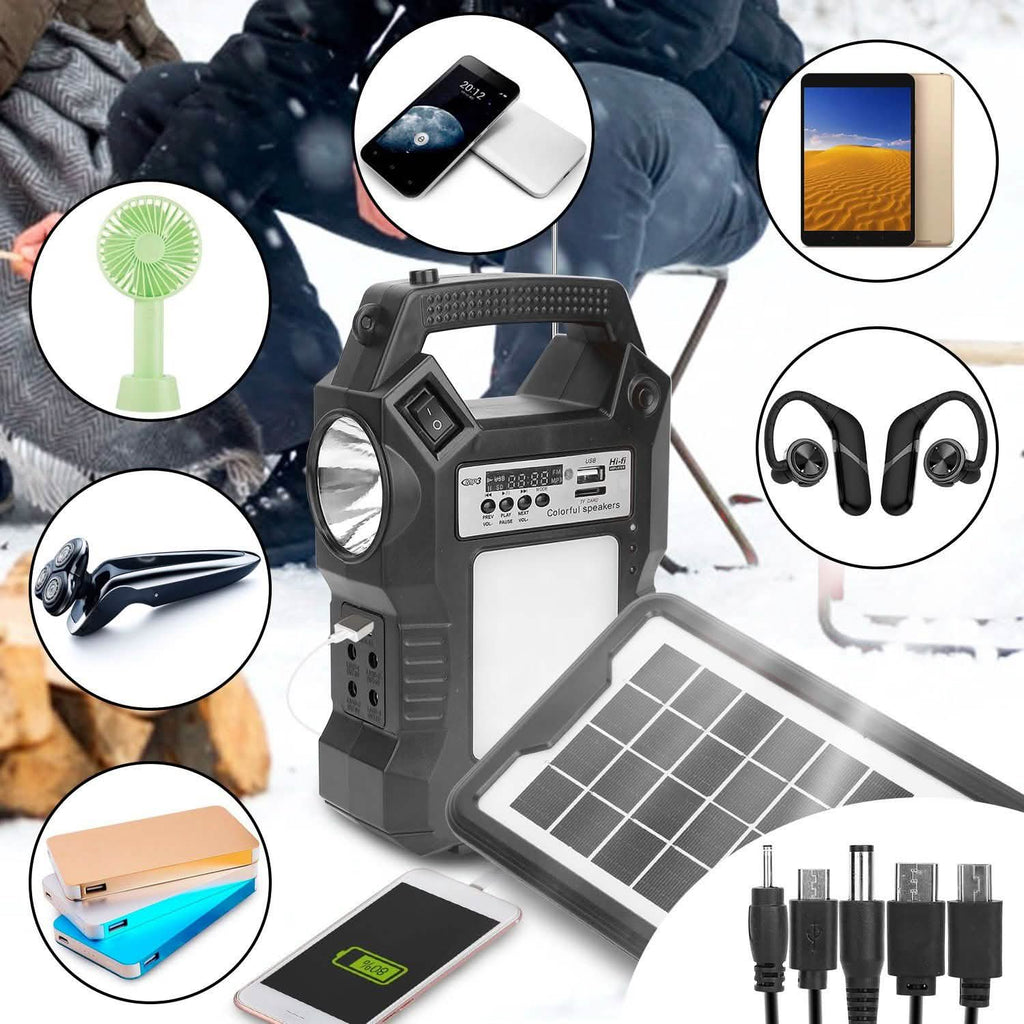 Centrale Électrique Solaire Portable avec Lampe Torche et 3 Ampoules d'Éclairage