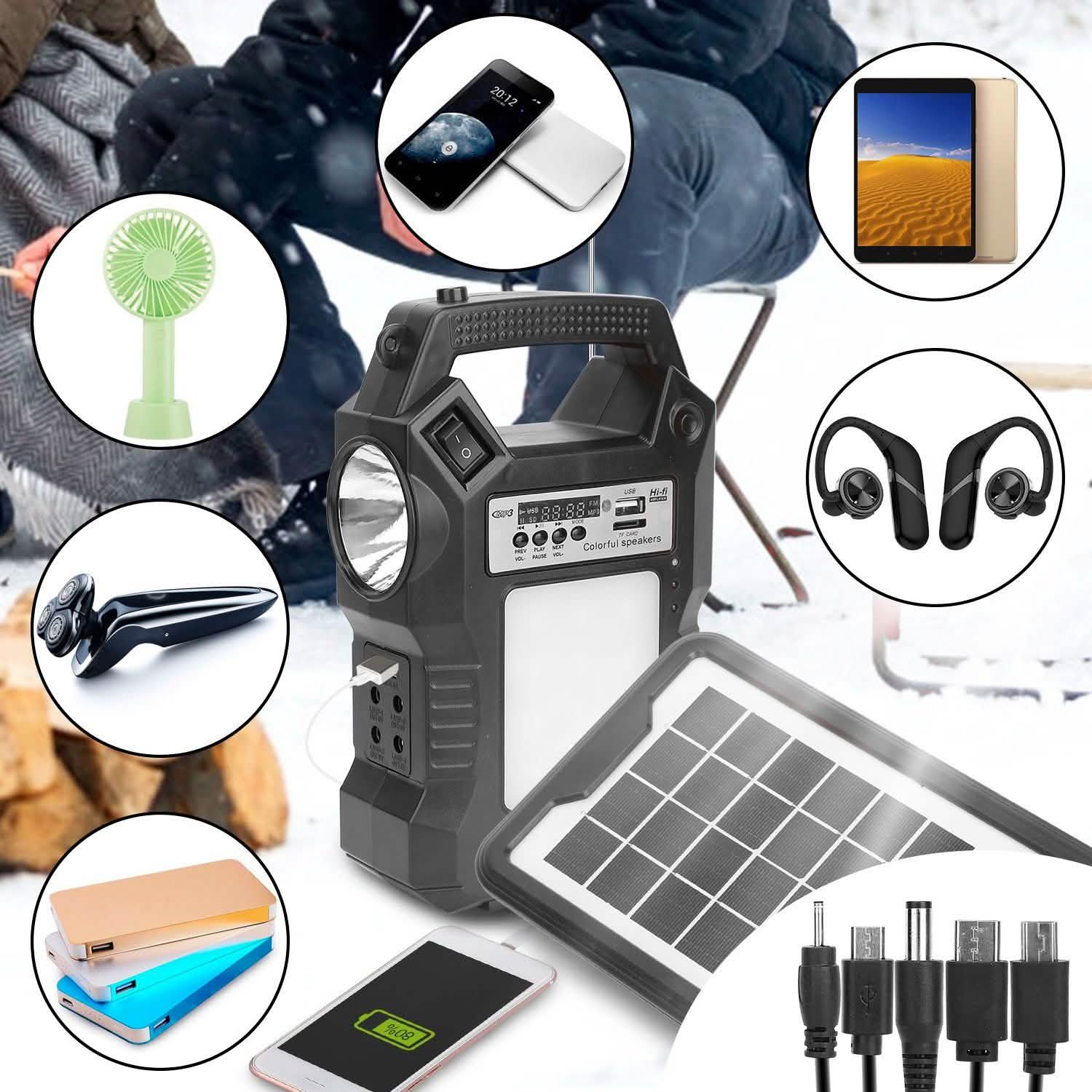 Centrale Électrique Solaire Portable avec Lampe Torche et 3 Ampoules d'Éclairage