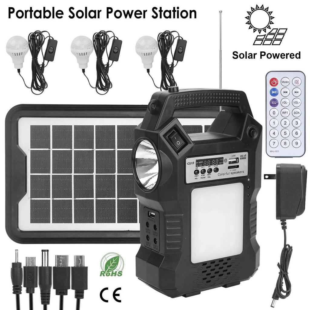 Centrale Électrique Solaire Portable avec Lampe Torche et 3 Ampoules d'Éclairage