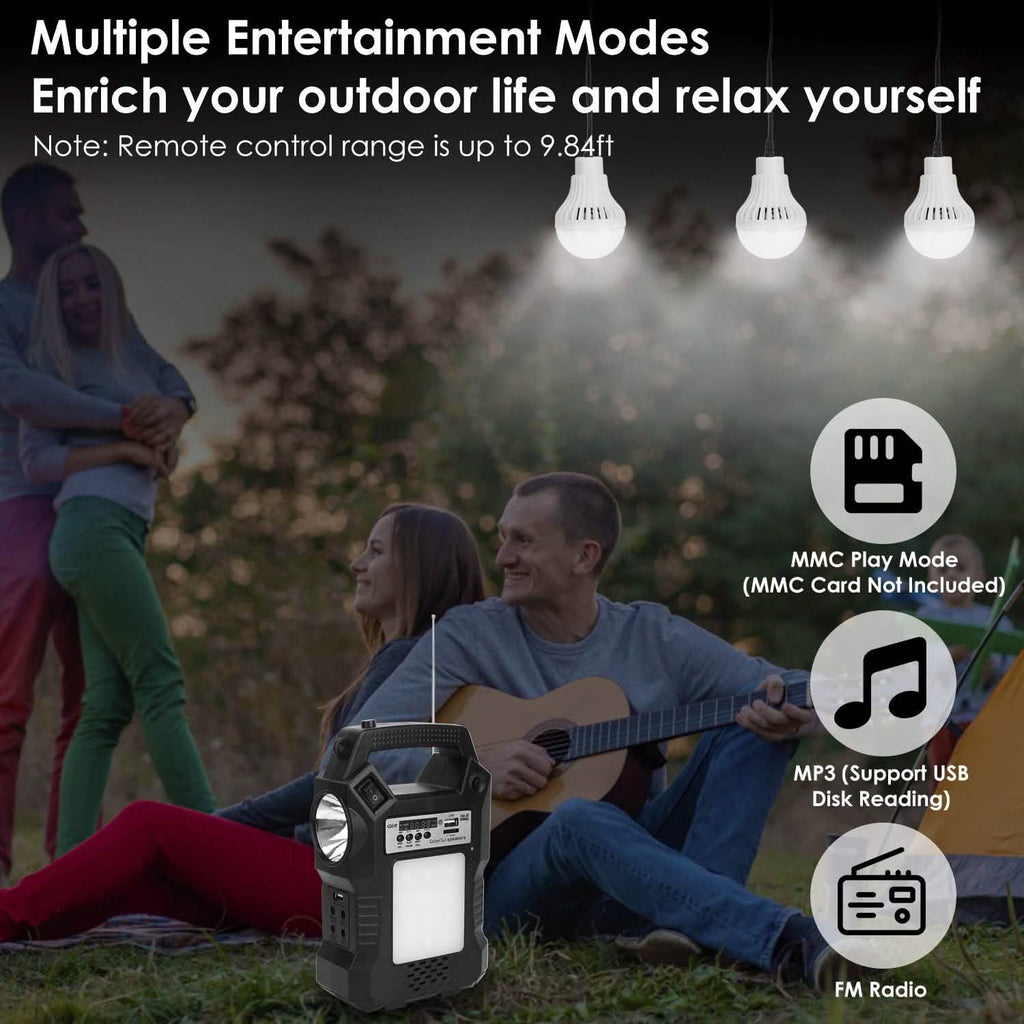 Centrale Électrique Solaire Portable avec Lampe Torche et 3 Ampoules d'Éclairage
