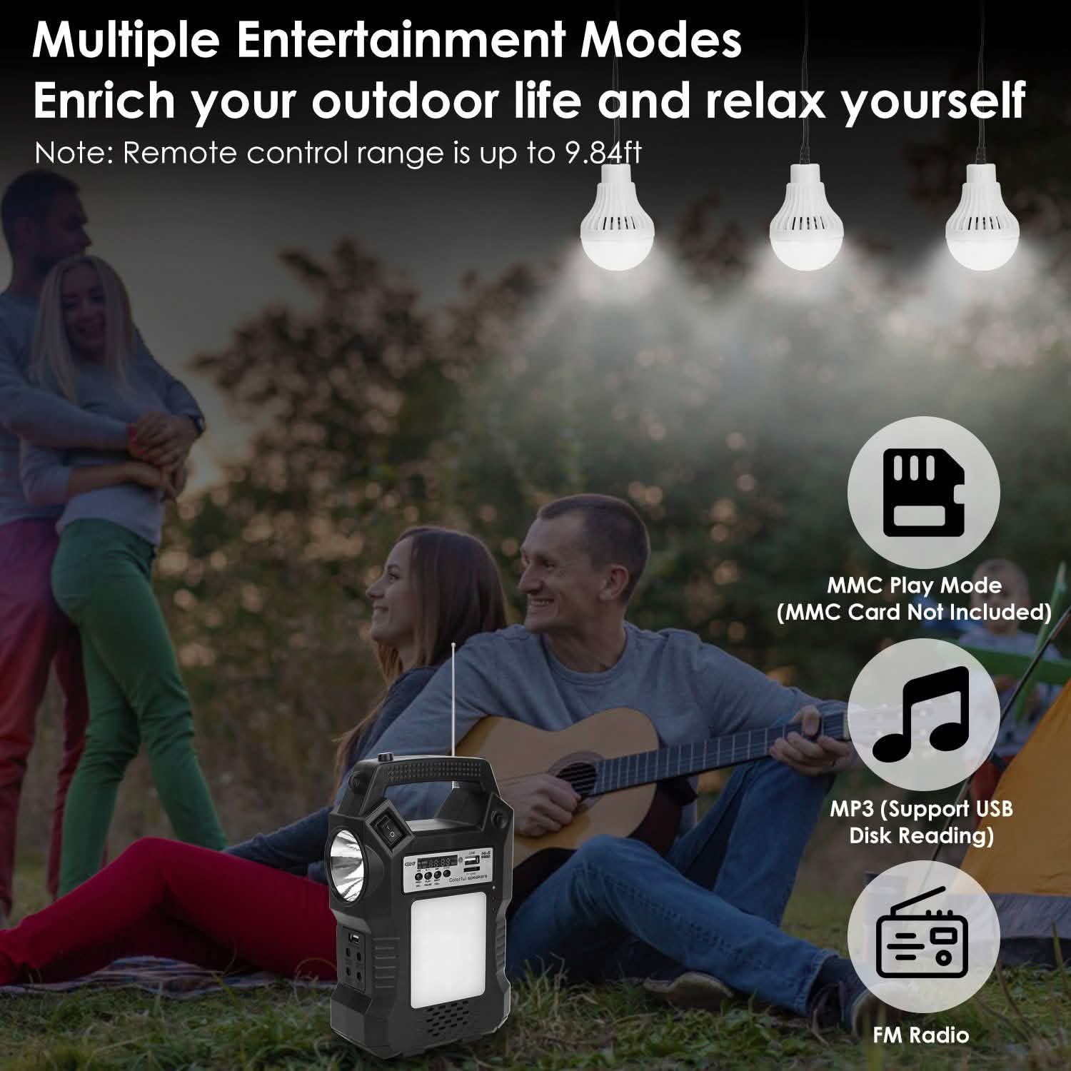 Centrale Électrique Solaire Portable avec Lampe Torche et 3 Ampoules d'Éclairage