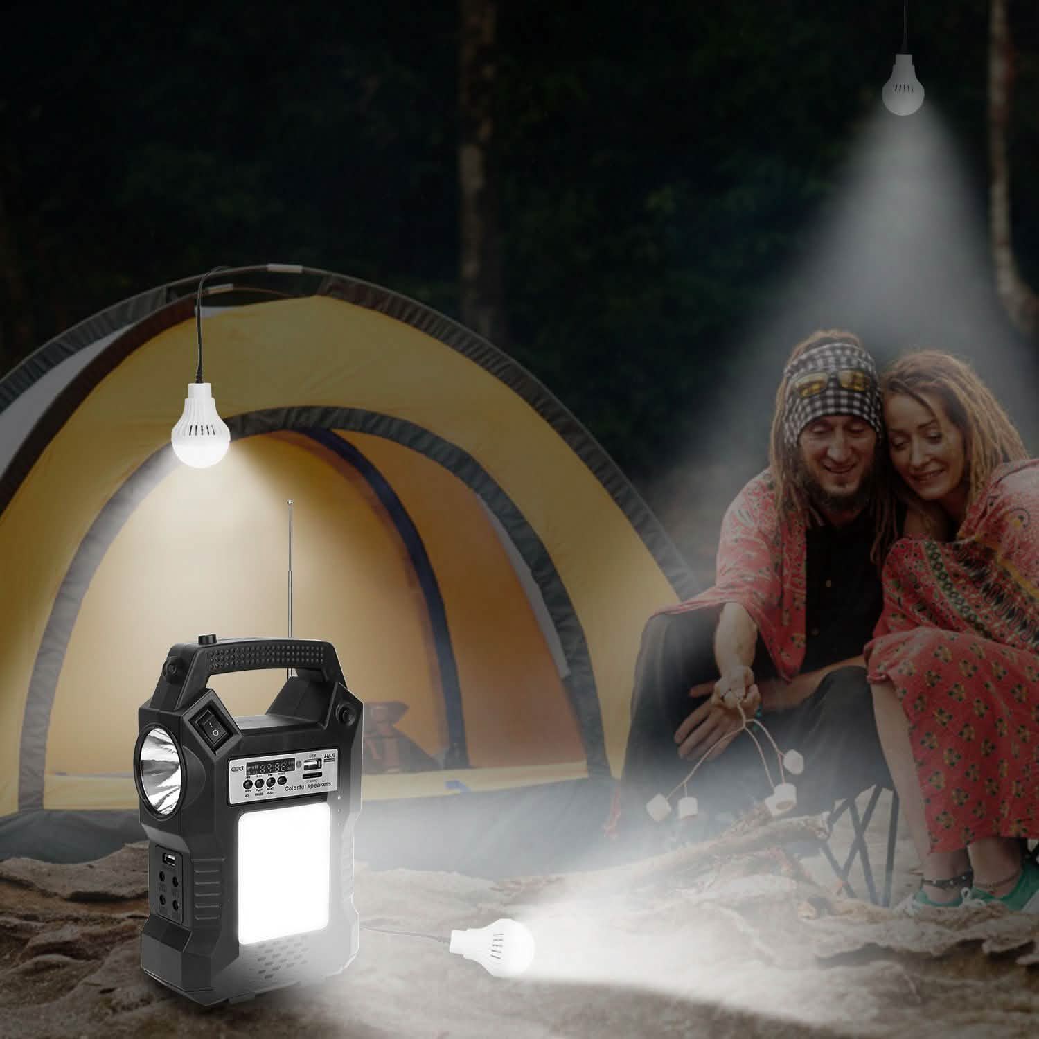 Centrale Électrique Solaire Portable avec Lampe Torche et 3 Ampoules d'Éclairage
