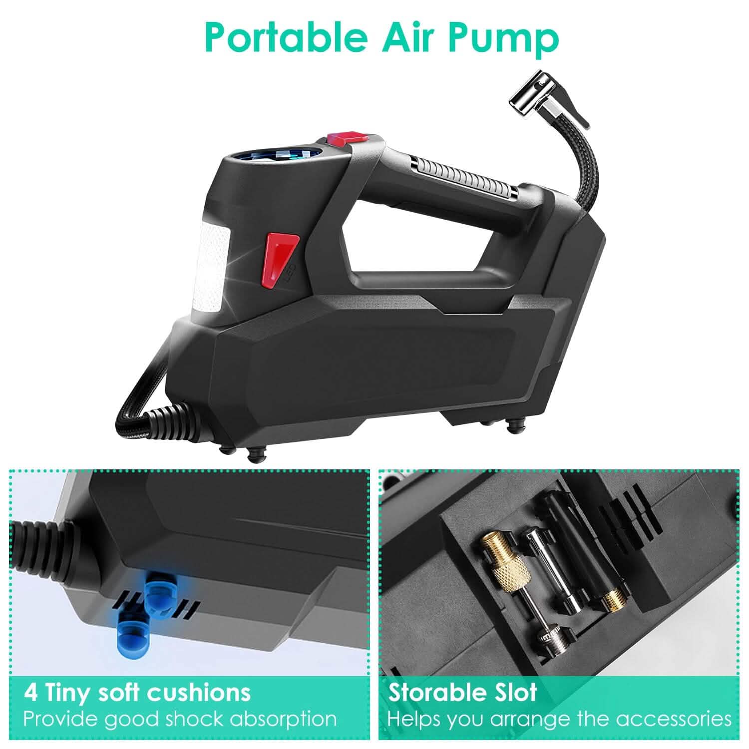 Compresseur d'air portable 120 PSI maximum 90W Pompe à pneu avec affichage numérique LED