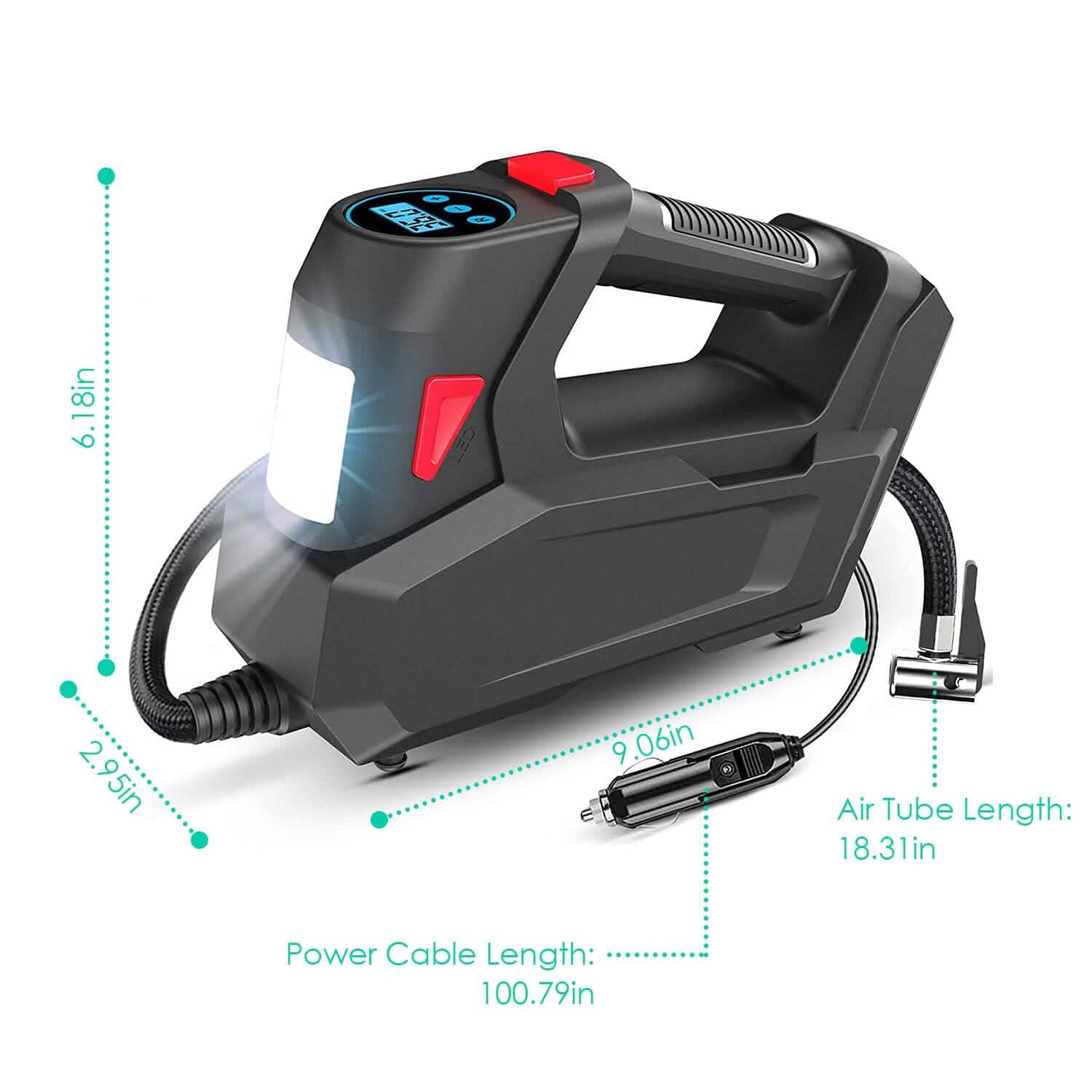 Compresseur d'air portable 120 PSI maximum 90W Pompe à pneu avec affichage numérique LED