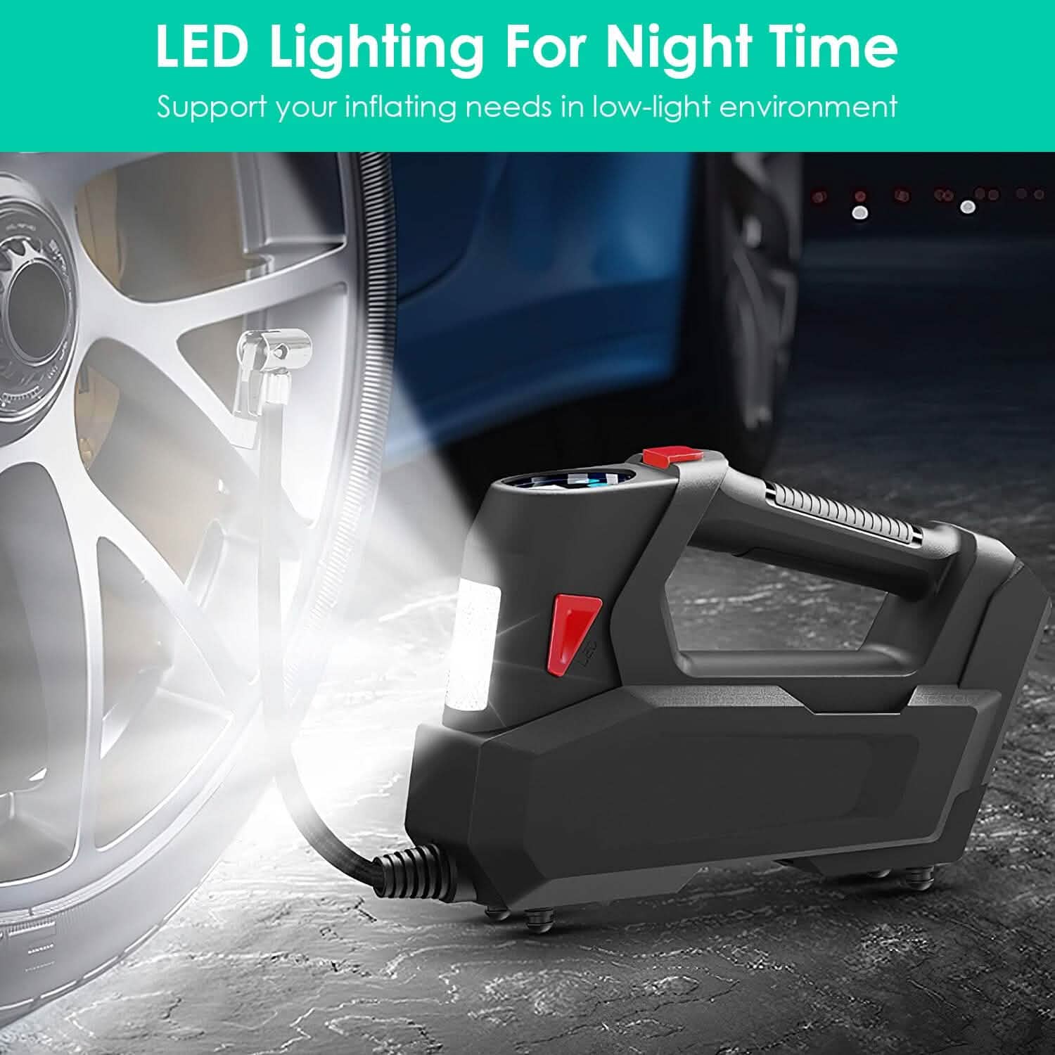 Compresseur d'air portable 120 PSI maximum 90W Pompe à pneu avec affichage numérique LED