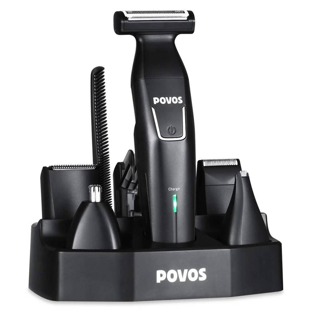 Tondeuse à Barbe 5 en 1 Sans Fil Povos Kit de Style et de Précision Corps