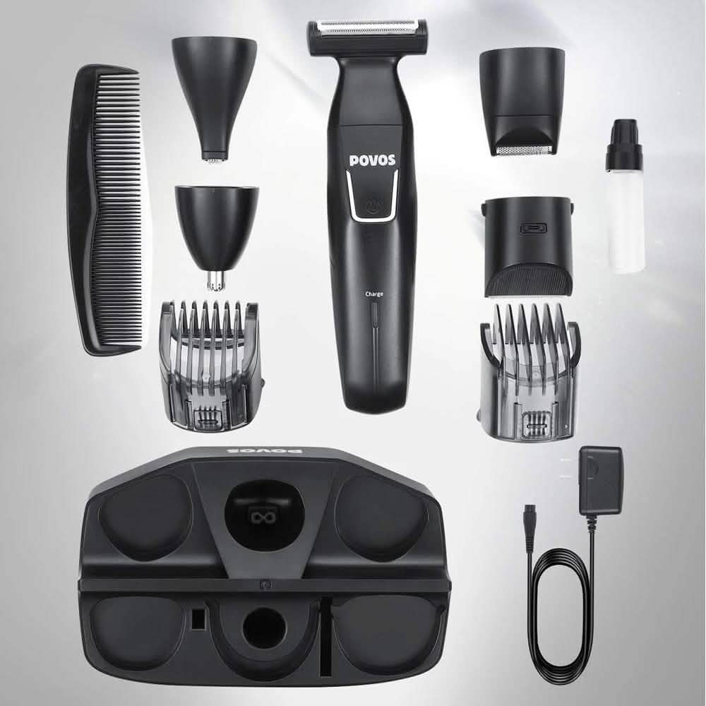 Tondeuse à Barbe 5 en 1 Sans Fil Povos Kit de Style et de Précision Corps