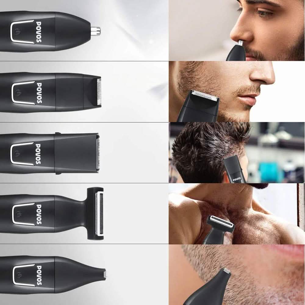Tondeuse à Barbe 5 en 1 Sans Fil Povos Kit de Style et de Précision Corps