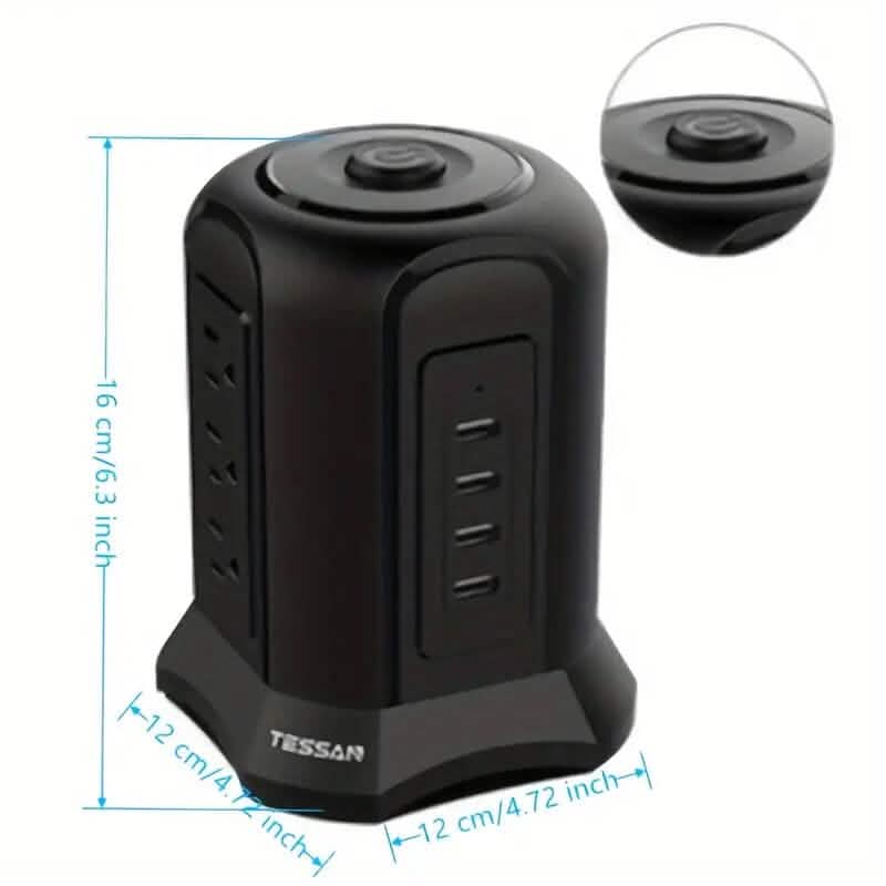 Tour Multiprise avec 9 Prises 4 Ports USB Cordon de 2 m.