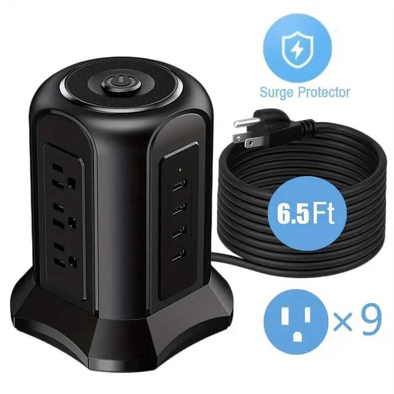 Tour Multiprise avec 9 Prises 4 Ports USB Cordon de 2 m.
