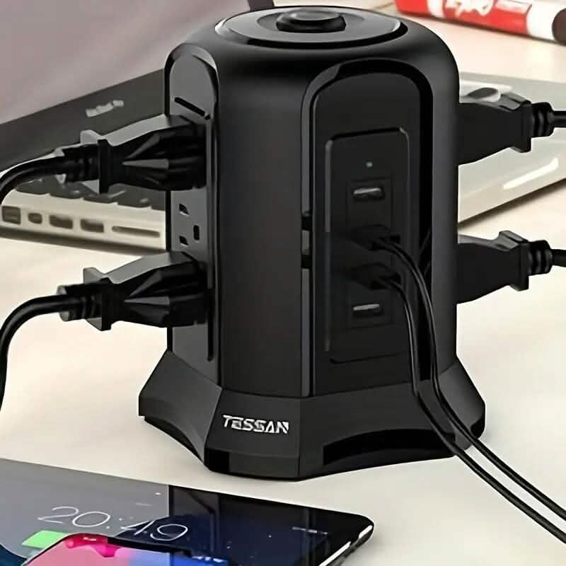 Tour Multiprise avec 9 Prises 4 Ports USB Cordon de 2 m.