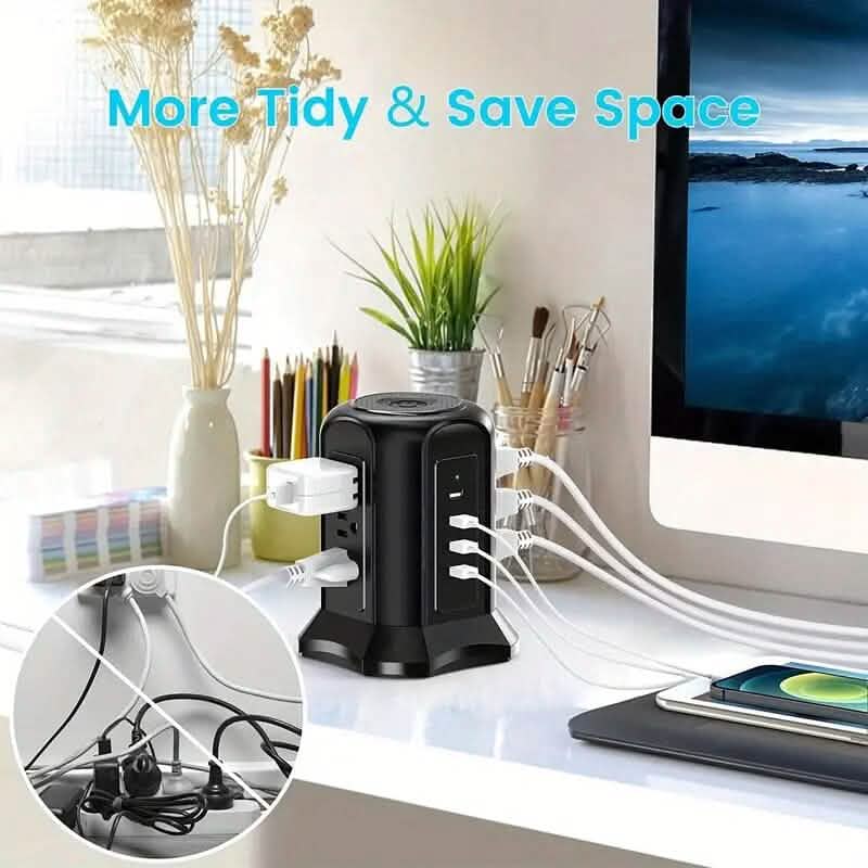 Tour Multiprise avec 9 Prises 4 Ports USB Cordon de 2 m.