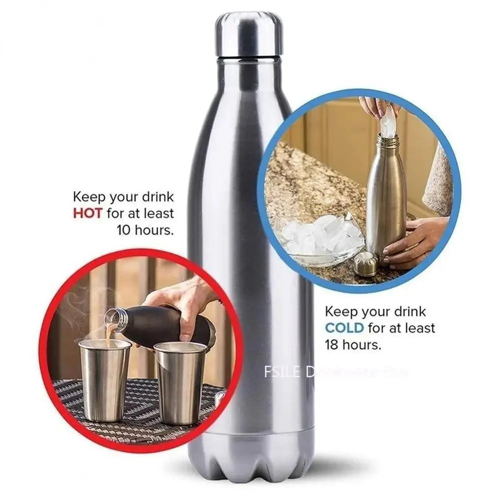 Bouteille d'eau créative double paroi sans BPA de qualité supérieure 350/500/750/1000 ml en acier inoxydable, thermos de sport portable pour bière, thé et café