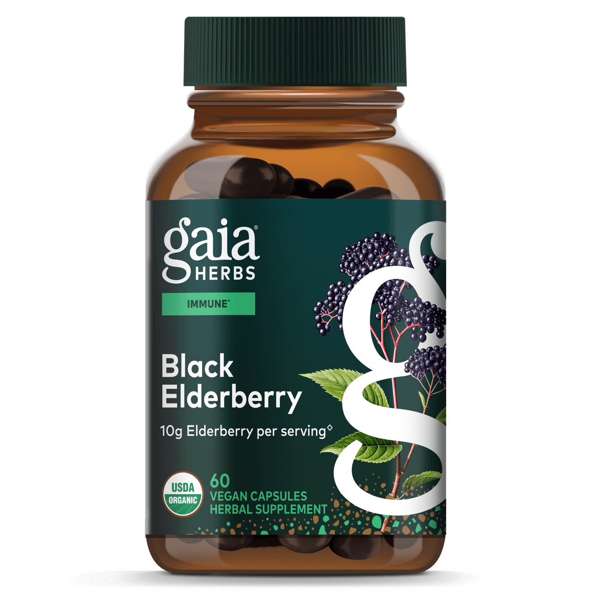 Gaia Herbs Sureau Noir - Complément de soutien immunitaire quotidien pour aider à maintenir le bien-être - 60 gélules végétaliennes (approvisionnement de 30 jours)