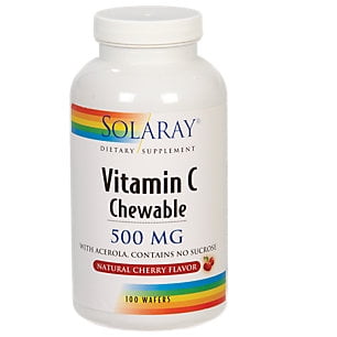 Solaray Vitamine C à Croquer 500 mg, Arôme Cerise Naturelle avec Édulcorants Naturels, Complément Antioxydant et de Soutien Immunitaire avec Base Alimentaire Complète, Garantie de 60 Jours, 100 Portions, 100 Comprimés à Croquer