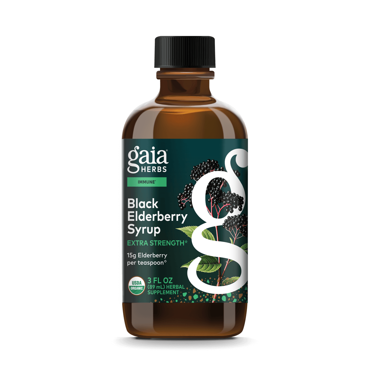 Gaia Herbs GaiaKids Black Elderberry Syrup - Delicious Immune Support Supplement for Kids - USDA Certified Organic Black Elderberry Syrup - 3 Fluid Ounces