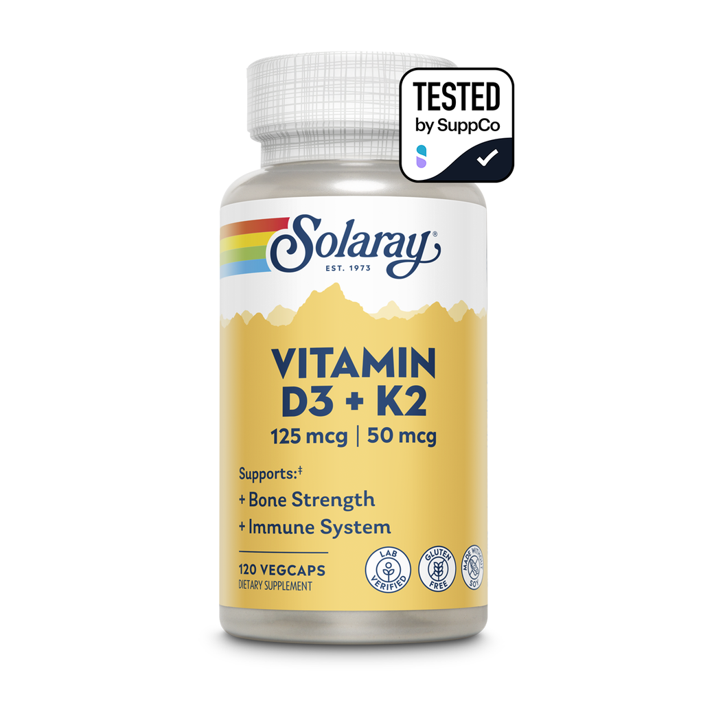 SOLARAY Vitamine D3 K2, supplément de Vitamine K2 D3 pour l'absorption du calcium, la solidité des os, le soutien des fonctions cardiovasculaires et immunitaires, sans soja, garantie 60 jours, 60 portions, 60 VegCaps