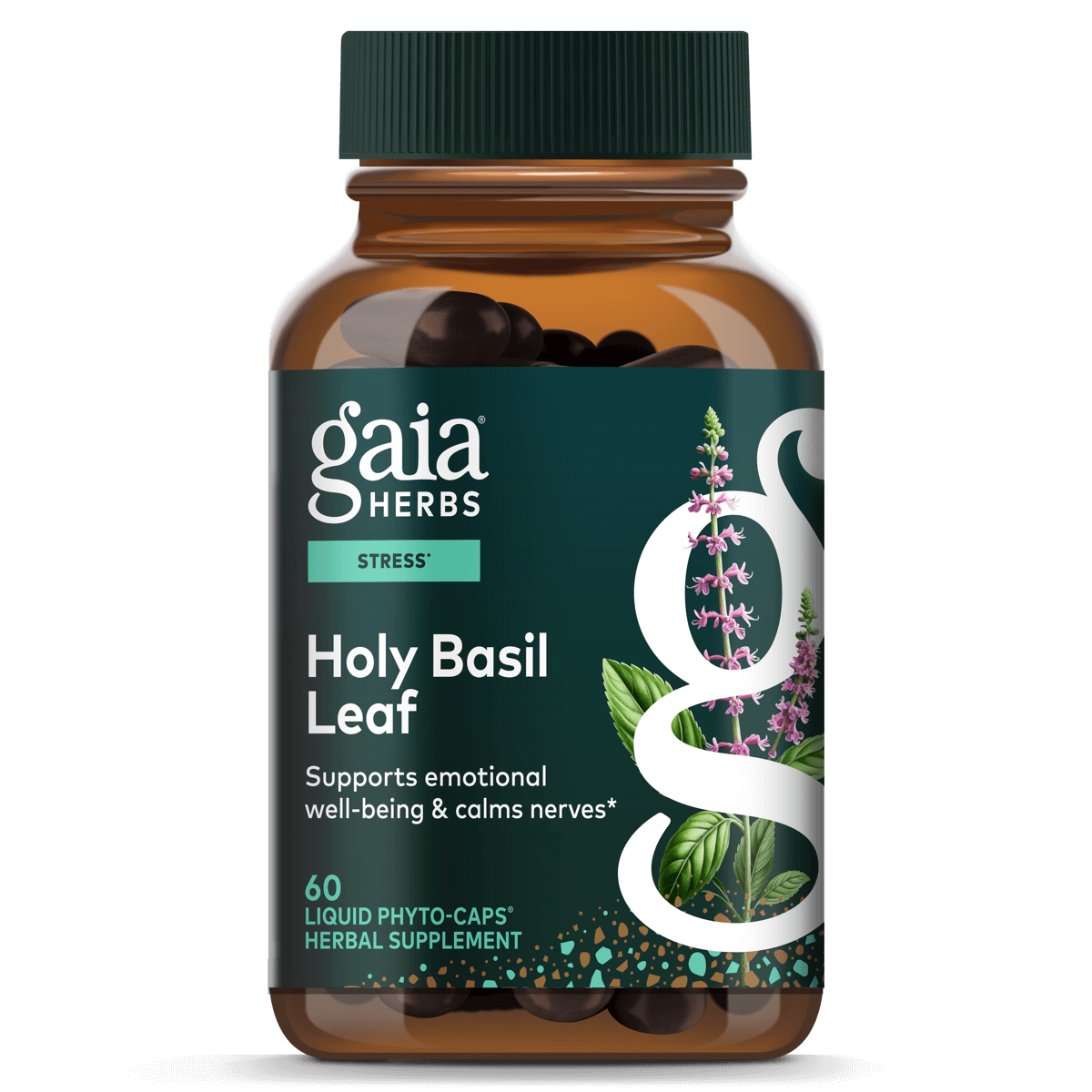 Gaia Herbs Pro Basilic sacré en feuilles - Supplément de soutien au stress avec basilic sacré - 60 Phyto-Caps liquides