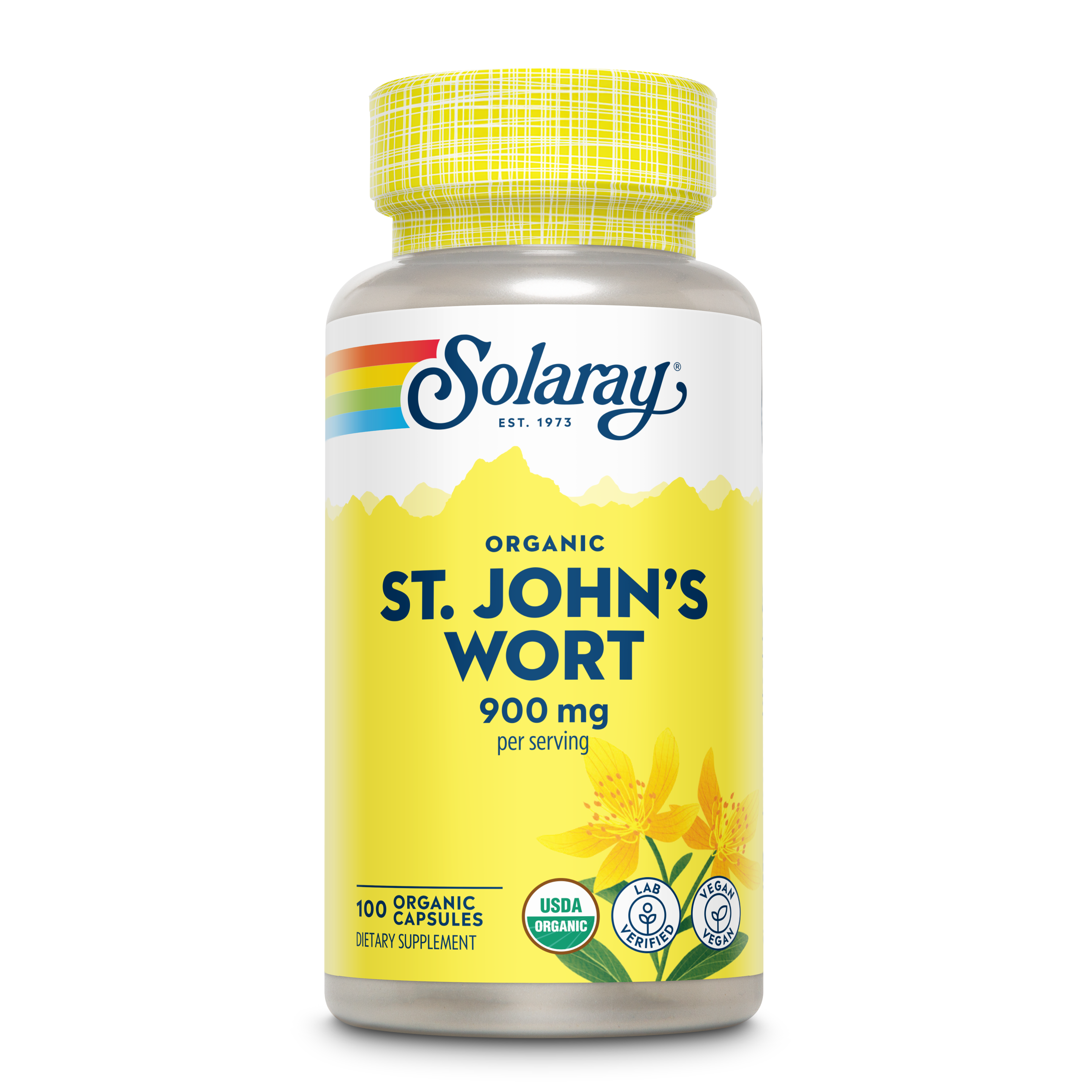 SOLARAY Millepertuis 900 mg, Complément de Soutien de l'Humeur Quotidien, Standardisé à 0,3% d'Hypéricine pour la Santé Cérébrale et une Humeur Équilibrée, Garantie Satisfait ou Remboursé de 60 Jours 30 Doses 30 Comprimés