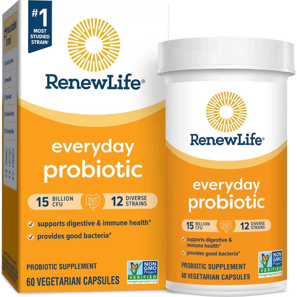 Renew Life Probiotiques Adultes, 15 Milliards d'UFC Garantis, Complément Probiotique Quotidien pour la Santé Digestive et Immunitaire, Stable à la Conservation, Sans Gluten, Lait et Soja, 60 Gélules