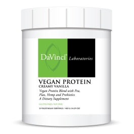 Protéines végétaliennes DAVINCI Labs - Supplément de protéines en poudre pour le maintien du poids, la réparation musculaire et tissulaire - Saveur vanille crémeuse - Sans soja et sans gluten - 447 g, 15 portions