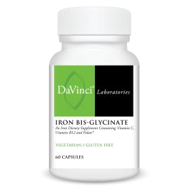 DaVinci Labs Fer Bisglycinate - Supplément de fer pour femmes ou hommes - Sans gluten - 60 gélules végétariennes