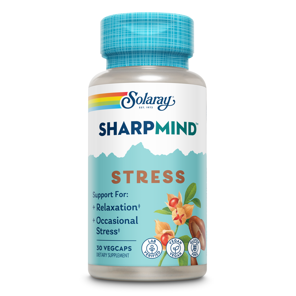 SOLARAY SharpMind Stress, complément nootropique pour soutenir l'humeur, la relaxation et soulager le stress occasionnel, adaptogène avec ashwagandha, L-théanine, garantie de remboursement de 60 jours, 30 doses, 30 VegCaps