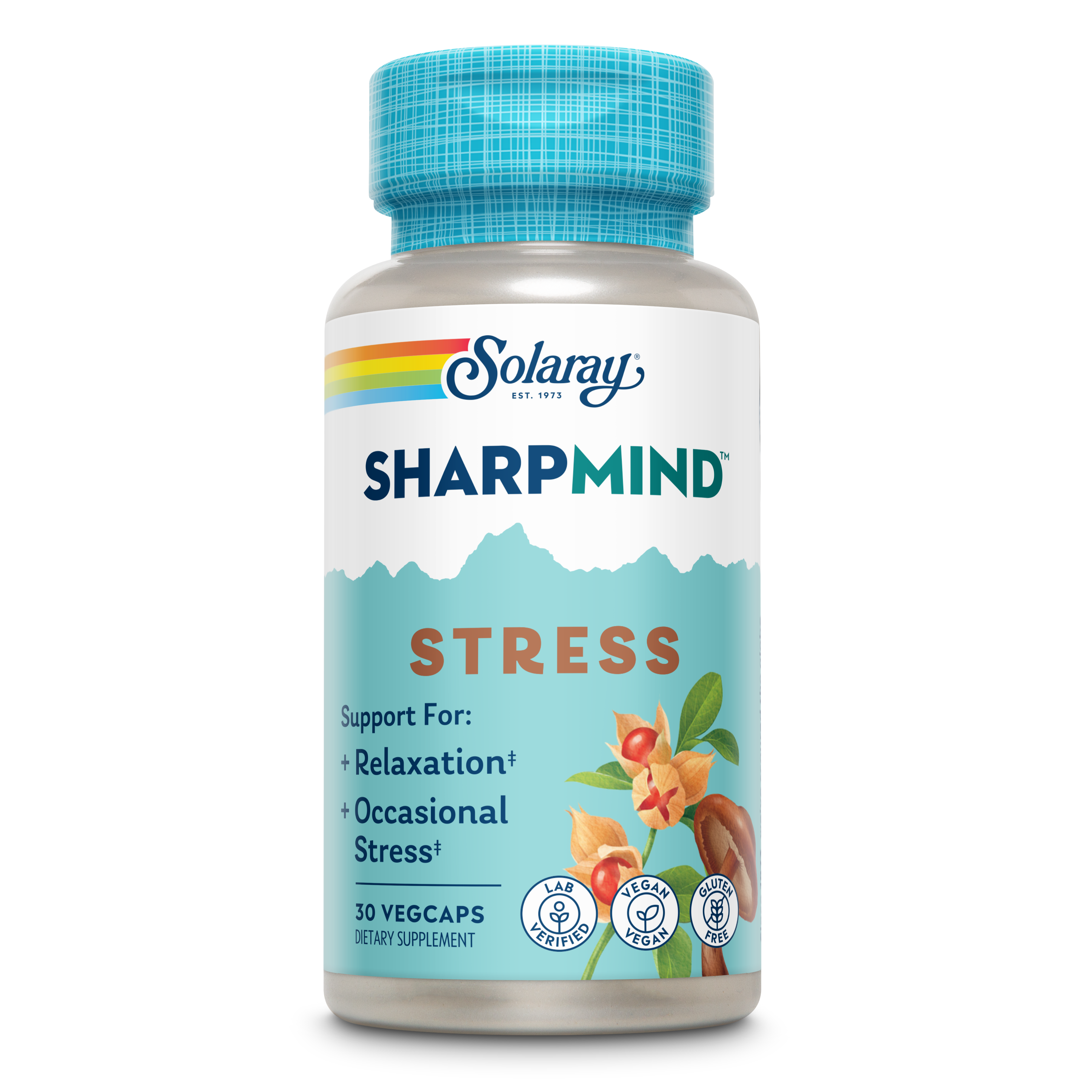 SOLARAY SharpMind Stress, complément nootropique pour soutenir l'humeur, la relaxation et soulager le stress occasionnel, adaptogène avec ashwagandha, L-théanine, garantie de remboursement de 60 jours, 30 doses, 30 VegCaps