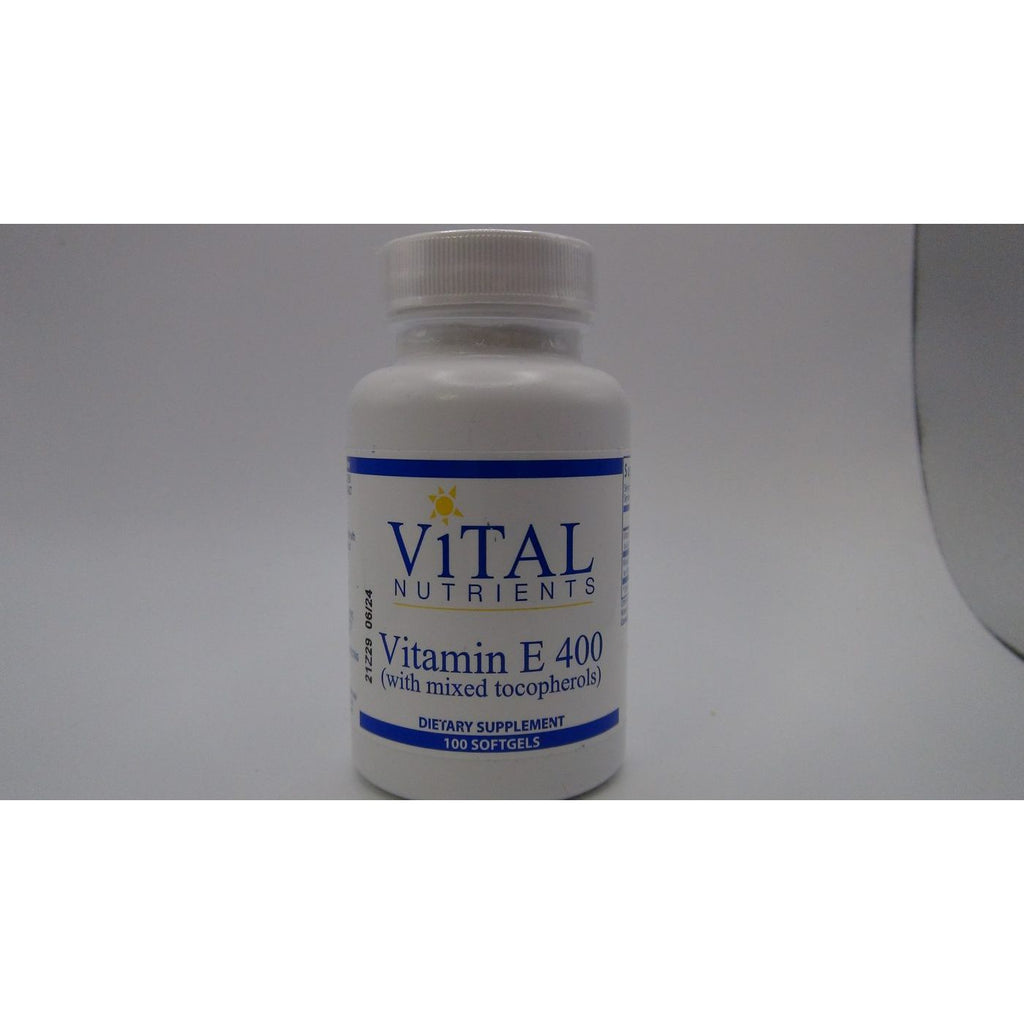 Vitamine E 400 avec Tocophérols Mixtes Vital Nutrients, 100 Gélules Molles