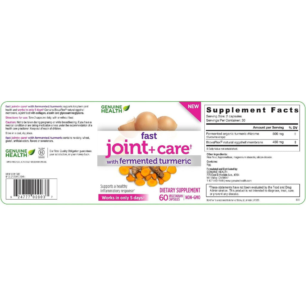 Genuine Health - Fast Joint+ Care avec Curcuma Fermenté - 60 Capsules Végétariennes
