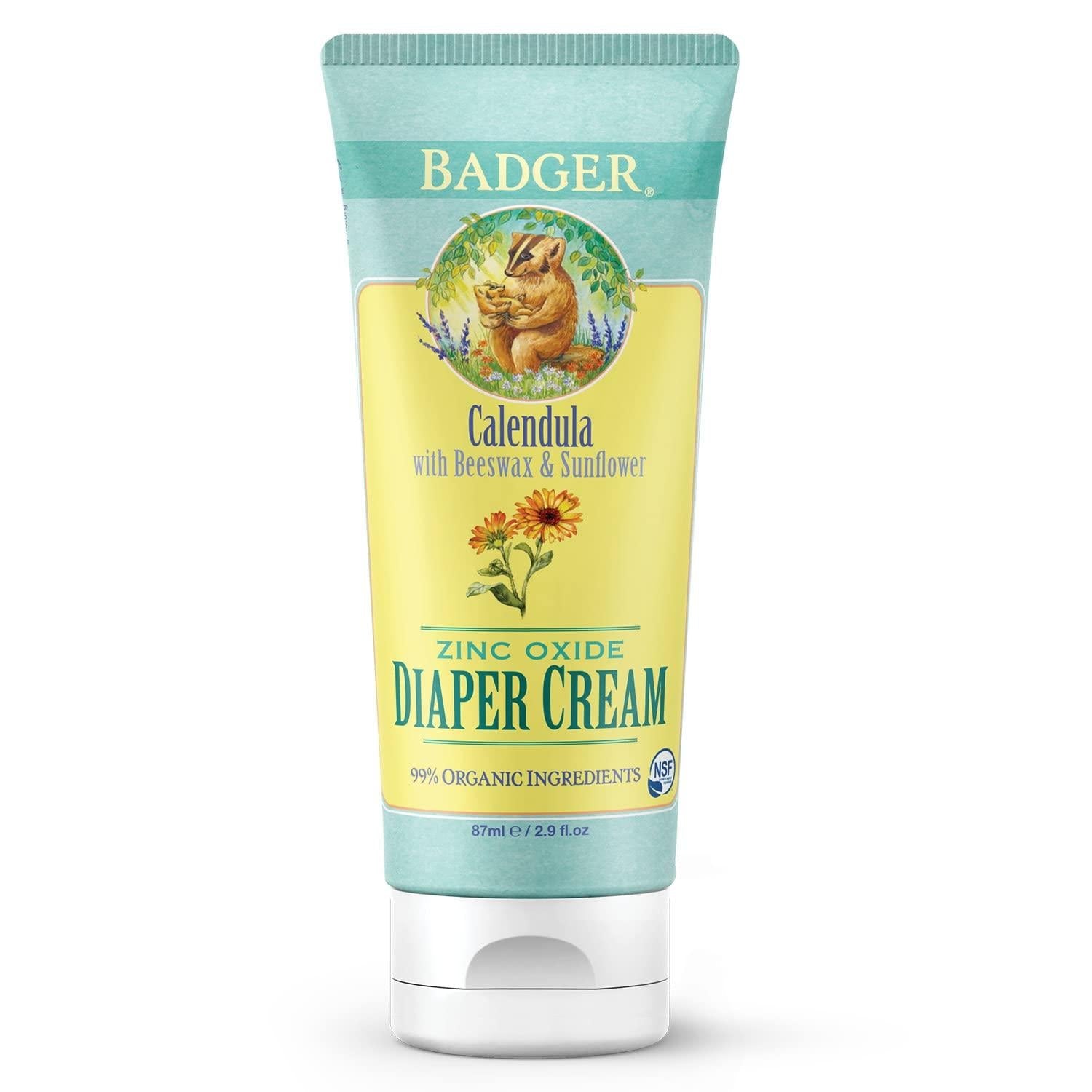 Badger - Crème pour le change oxyde de zinc et calendula avec cire d'abeille et tournesol - 85 ml - Lot de 2