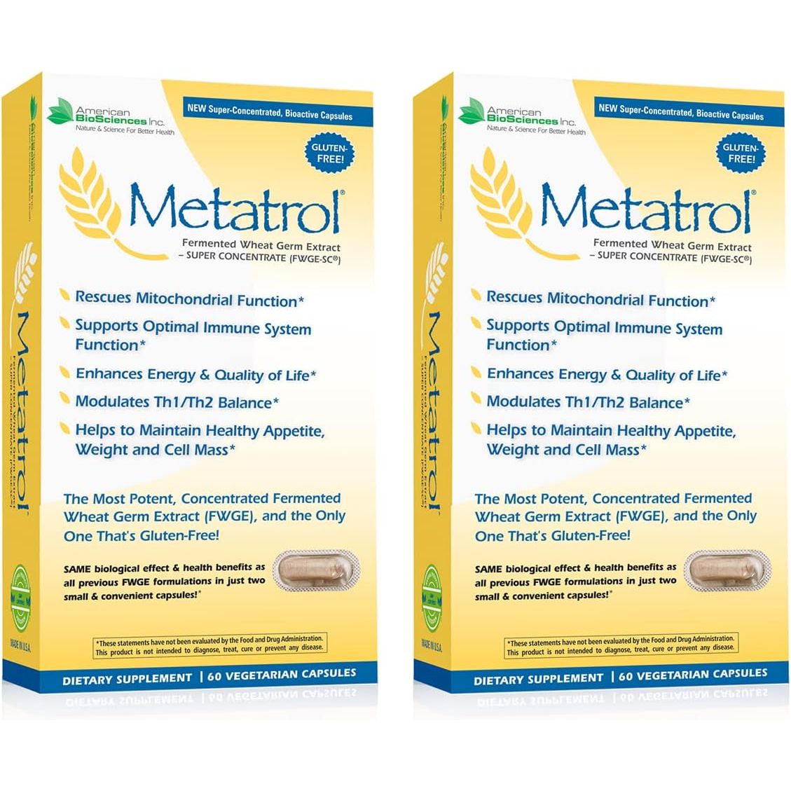 American BioSciences - Metatrol, extrait de germe de blé fermenté - 60 gélules végétales - Lot de 2