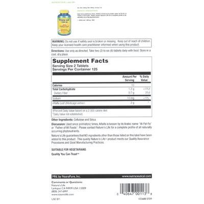 Nature's Life Luzerne Feuille 1 000 mg 500 comprimés