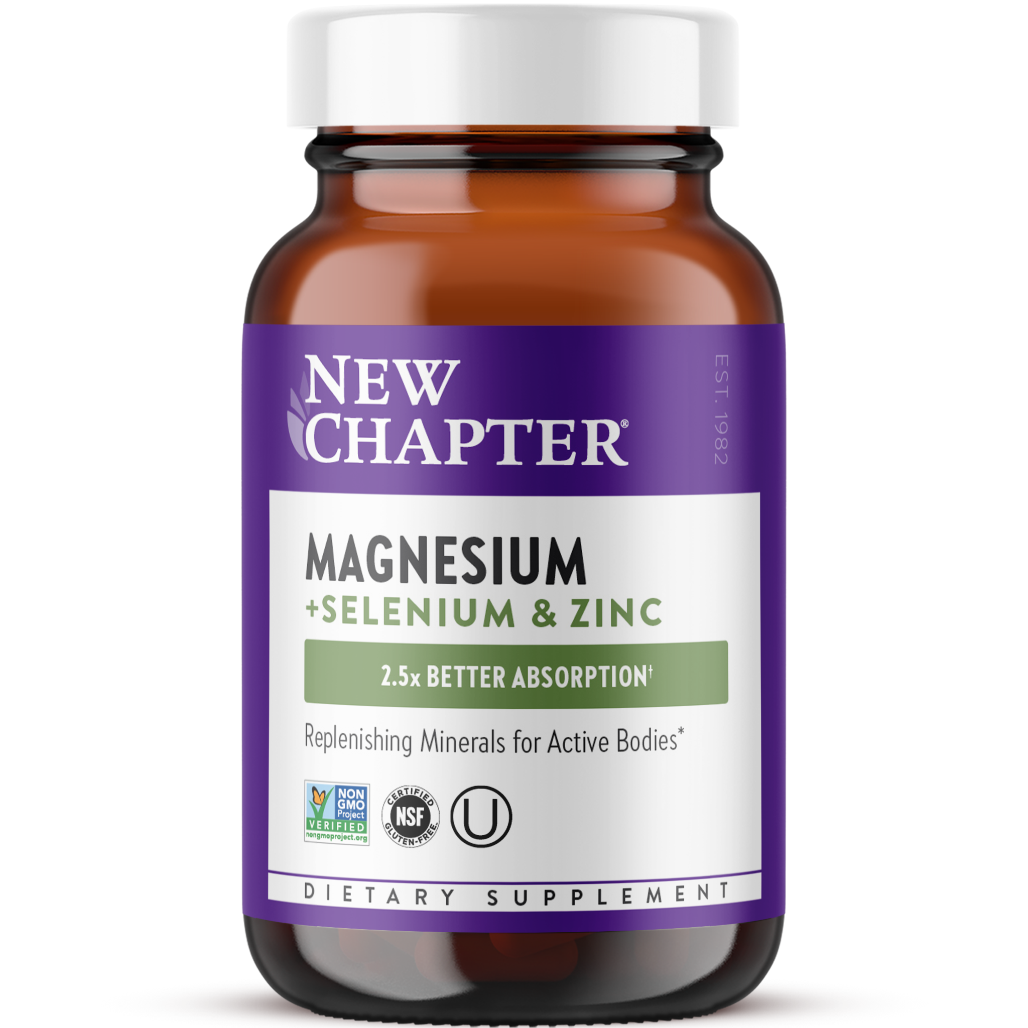New Chapter Complément Magnésium-Sélénium-Zinc pour Corps Actifs, Récupérez Après l'Effort Grâce aux Minéraux de Soutien Musculaire + Électrolytes Hydratants, 325 mg de Magnésium dans un Comprimé Quotidien, 30 Comprimés