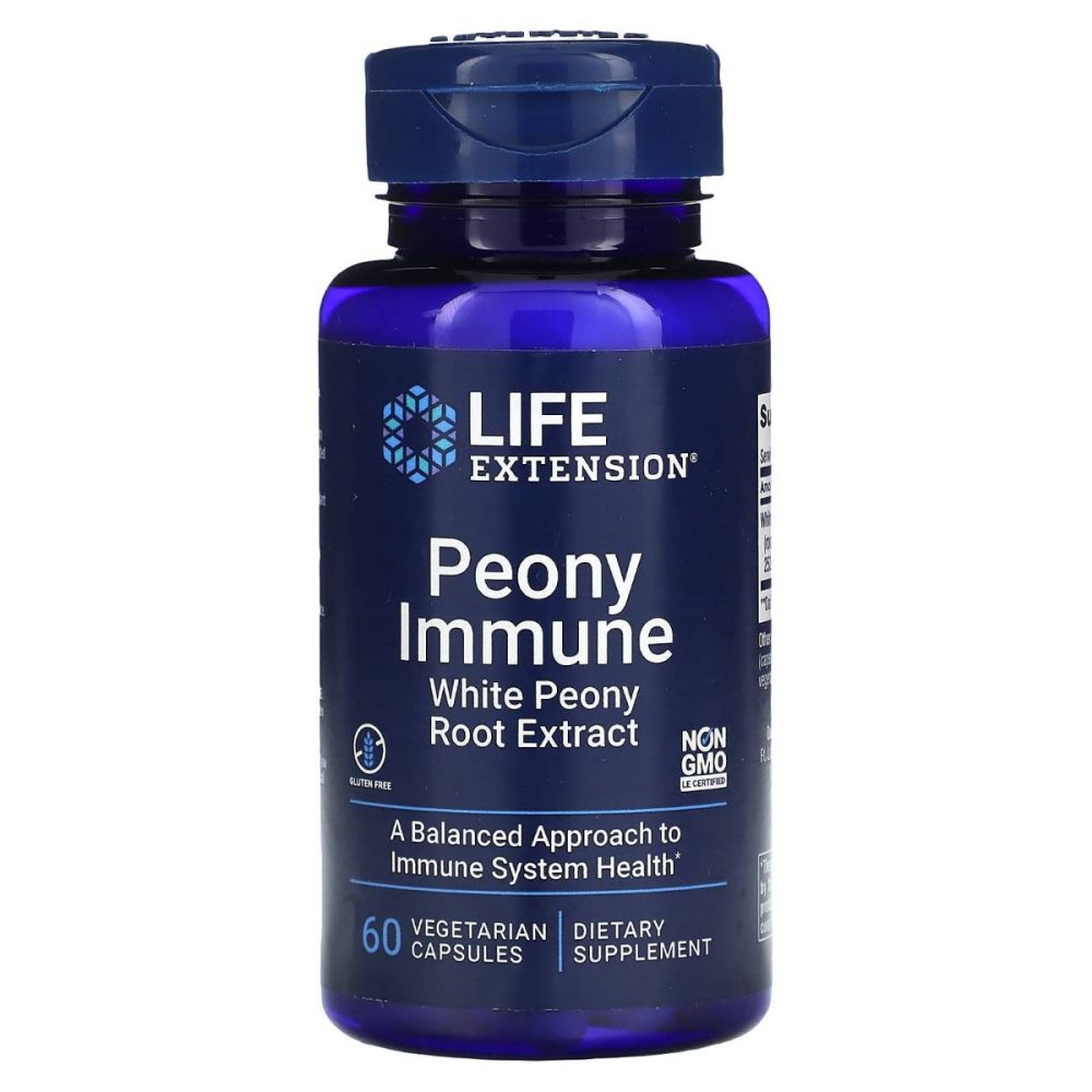 Life Extension Peony Immune – Supplément d'extrait de racine de pivoine blanche pour un soutien immunitaire sain et l'équilibre cellulaire – Sans OGM, sans gluten, végétarien – 60 gélules